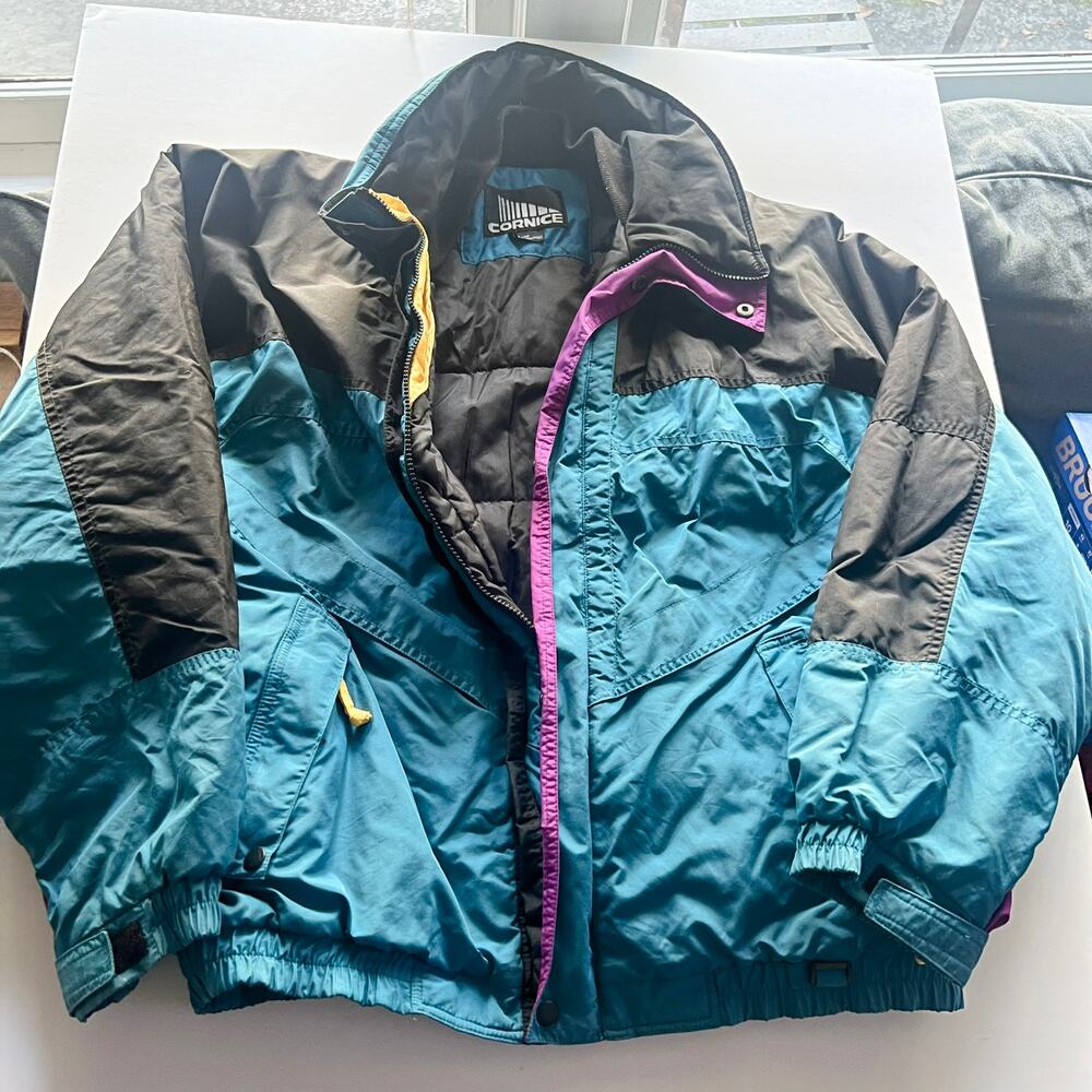Vintage Retro CORNICE Women's M Blue Black Nylon Insulated Snowboard Ski Jacket